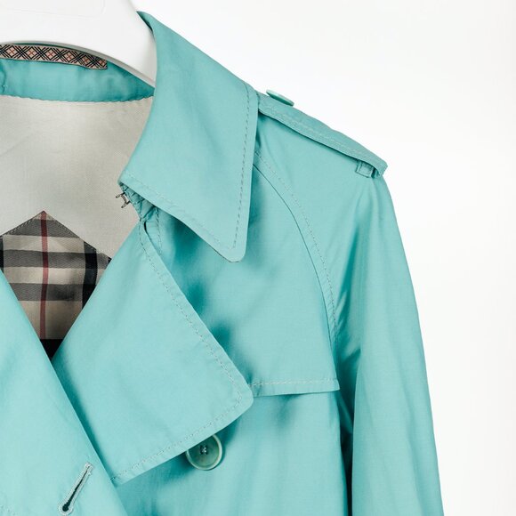 Burberry Turquoise Sateen Check-Undercollar Trench Coat - Picture 4 of 14